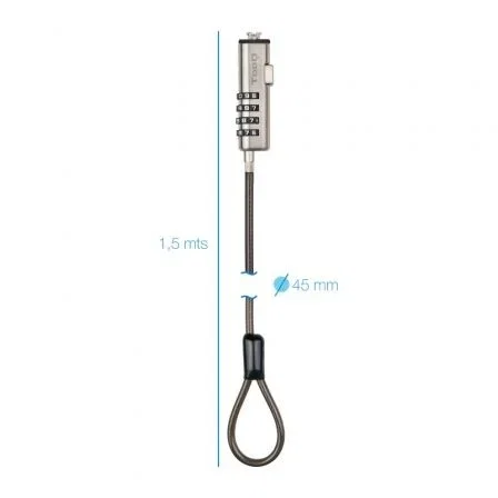 Tooq Cable de Seguridad Tipo NANO con Combinación, 1,5m, Gris Oscuro